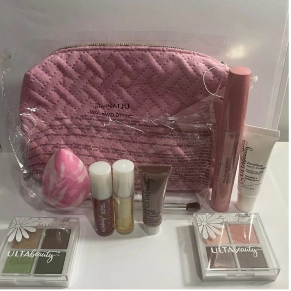 Ulta Beauty Pink Fabric Makeup Bag And Accessories. New.